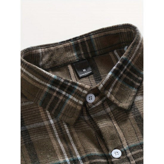 Plus Size Men's Plaid Shirt Oversized Long Sleeve Shirt For Fall Winter, Men's Clothing Plus Size Men's Plaid Shirt Oversized Long Sleeve Shirt For Fall Winter, Men's Clothing