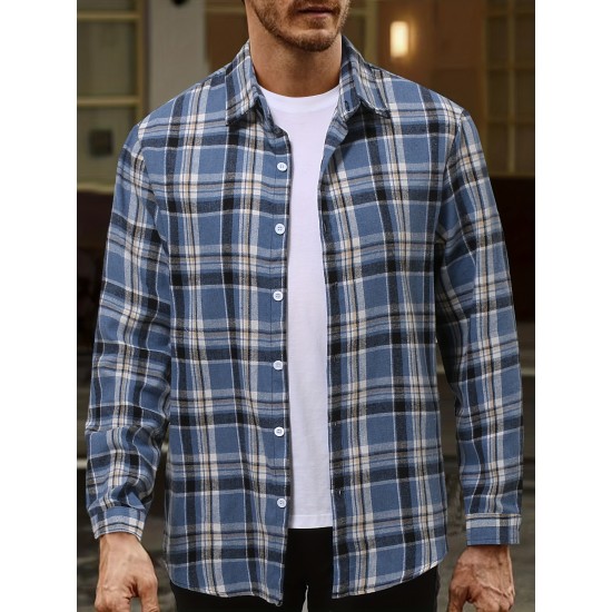 Plus Size Men's Plaid Shirt Oversized Long Sleeve Shirt For Fall Winter, Men's Clothing Plus Size Men's Plaid Shirt Oversized Long Sleeve Shirt For Fall Winter, Men's Clothing