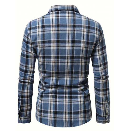 Plus Size Men's Plaid Shirt Oversized Long Sleeve Shirt For Fall Winter, Men's Clothing Plus Size Men's Plaid Shirt Oversized Long Sleeve Shirt For Fall Winter, Men's Clothing