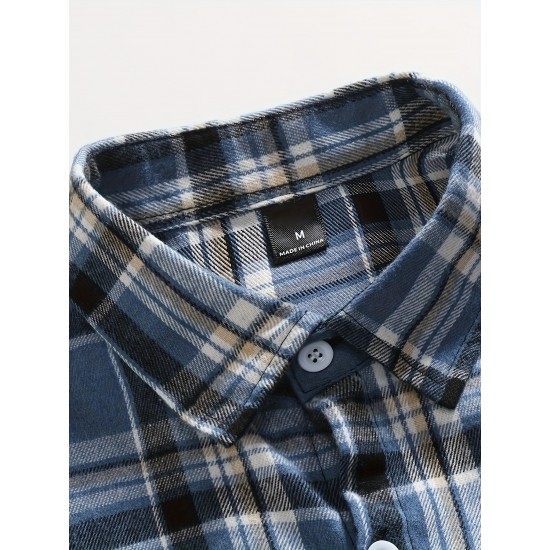 Plus Size Men's Plaid Shirt Oversized Long Sleeve Shirt For Fall Winter, Men's Clothing Plus Size Men's Plaid Shirt Oversized Long Sleeve Shirt For Fall Winter, Men's Clothing