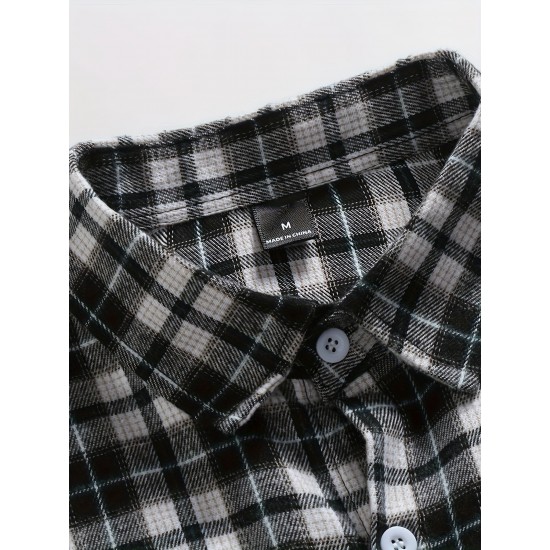 Plus Size Men's Plaid Shirt Oversized Long Sleeve Shirt For Fall Winter, Men's Clothing Plus Size Men's Plaid Shirt Oversized Long Sleeve Shirt For Fall Winter, Men's Clothing
