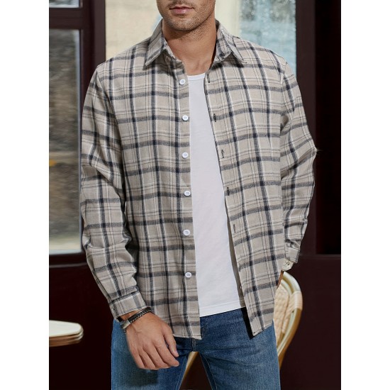Plus Size Men's Plaid Shirt Oversized Long Sleeve Shirt For Fall Winter, Men's Clothing Plus Size Men's Plaid Shirt Oversized Long Sleeve Shirt For Fall Winter, Men's Clothing