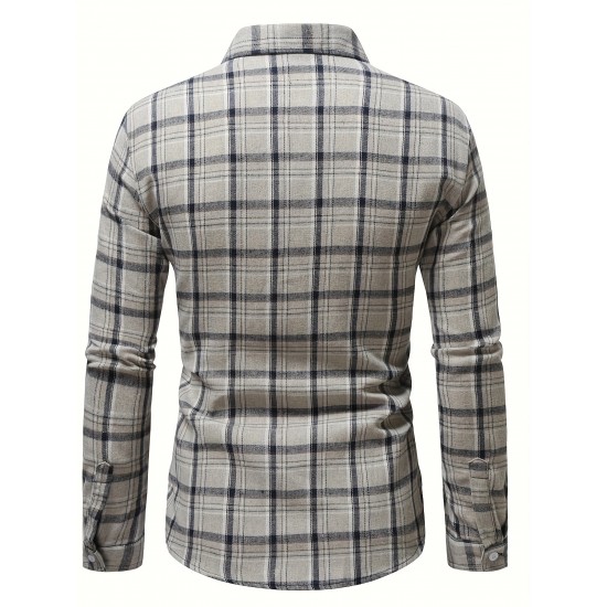 Plus Size Men's Plaid Shirt Oversized Long Sleeve Shirt For Fall Winter, Men's Clothing Plus Size Men's Plaid Shirt Oversized Long Sleeve Shirt For Fall Winter, Men's Clothing