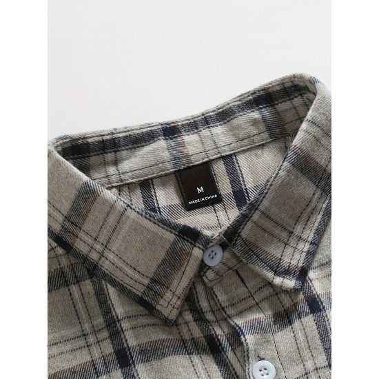 Plus Size Men's Plaid Shirt Oversized Long Sleeve Shirt For Fall Winter, Men's Clothing Plus Size Men's Plaid Shirt Oversized Long Sleeve Shirt For Fall Winter, Men's Clothing