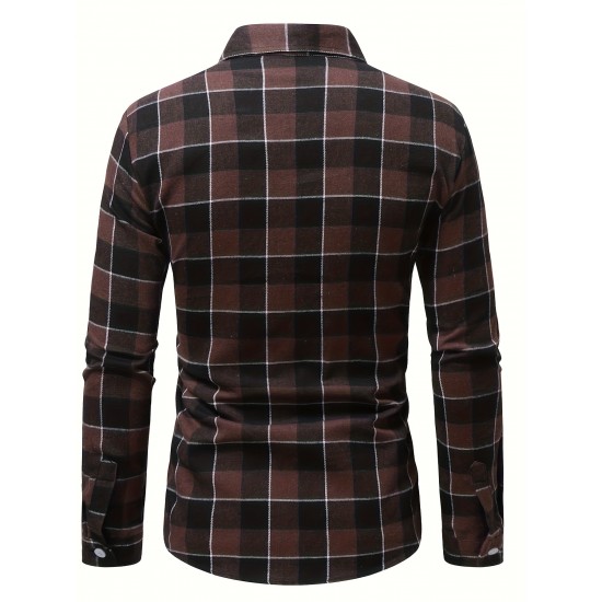 Plus Size Men's Plaid Shirt Oversized Long Sleeve Shirt For Fall Winter, Men's Clothing Plus Size Men's Plaid Shirt Oversized Long Sleeve Shirt For Fall Winter, Men's Clothing