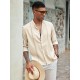 1pc Men'S Casual Crew Neck Long Sleeve Button Down Shirt - Solid Color Rayon/Viscose Blend, Non-Stretch Fabric, Woven Cuban Guayabera Beach Shirt for Spring/Fall, Plus Size 1pc Men'S Casual Crew Neck Long Sleeve Button Down Shirt - Solid Color Rayon/Viscose Blend, Non-Stretch Fabric, Woven Cuban Guayabera Beach Shirt for Spring/Fall, Plus Size
