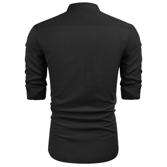 1pc Men'S Casual Crew Neck Long Sleeve Button Down Shirt - Solid Color Rayon/Viscose Blend, Non-Stretch Fabric, Woven Cuban Guayabera Beach Shirt for Spring/Fall, Plus Size 1pc Men'S Casual Crew Neck Long Sleeve Button Down Shirt - Solid Color Rayon/Viscose Blend, Non-Stretch Fabric, Woven Cuban Guayabera Beach Shirt for Spring/Fall, Plus Size
