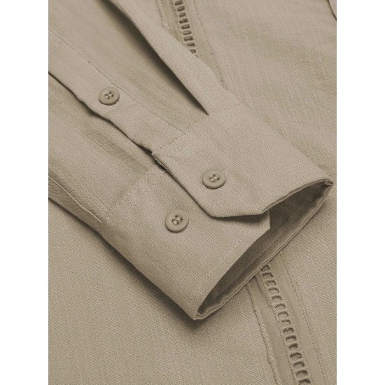1pc Men'S Casual Crew Neck Long Sleeve Button Down Shirt - Solid Color Rayon/Viscose Blend, Non-Stretch Fabric, Woven Cuban Guayabera Beach Shirt for Spring/Fall, Plus Size 1pc Men'S Casual Crew Neck Long Sleeve Button Down Shirt - Solid Color Rayon/Viscose Blend, Non-Stretch Fabric, Woven Cuban Guayabera Beach Shirt for Spring/Fall, Plus Size
