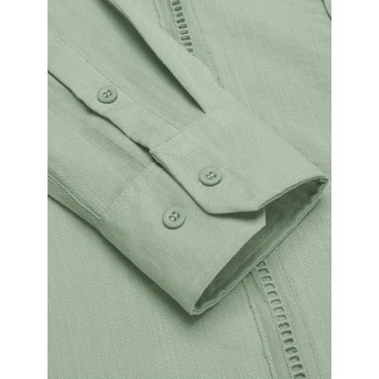 1pc Men'S Casual Crew Neck Long Sleeve Button Down Shirt - Solid Color Rayon/Viscose Blend, Non-Stretch Fabric, Woven Cuban Guayabera Beach Shirt for Spring/Fall, Plus Size 1pc Men'S Casual Crew Neck Long Sleeve Button Down Shirt - Solid Color Rayon/Viscose Blend, Non-Stretch Fabric, Woven Cuban Guayabera Beach Shirt for Spring/Fall, Plus Size