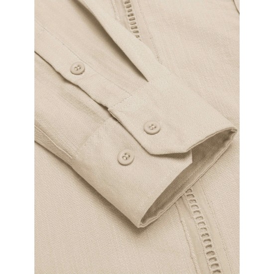 1pc Men'S Casual Crew Neck Long Sleeve Button Down Shirt - Solid Color Rayon/Viscose Blend, Non-Stretch Fabric, Woven Cuban Guayabera Beach Shirt for Spring/Fall, Plus Size 1pc Men'S Casual Crew Neck Long Sleeve Button Down Shirt - Solid Color Rayon/Viscose Blend, Non-Stretch Fabric, Woven Cuban Guayabera Beach Shirt for Spring/Fall, Plus Size