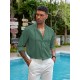 1pc Men'S Casual Crew Neck Long Sleeve Button Down Shirt - Solid Color Rayon/Viscose Blend, Non-Stretch Fabric, Woven Cuban Guayabera Beach Shirt for Spring/Fall, Plus Size 1pc Men'S Casual Crew Neck Long Sleeve Button Down Shirt - Solid Color Rayon/Viscose Blend, Non-Stretch Fabric, Woven Cuban Guayabera Beach Shirt for Spring/Fall, Plus Size