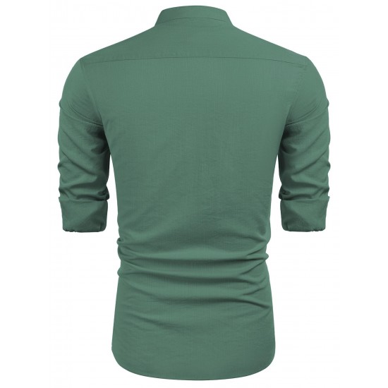 1pc Men'S Casual Crew Neck Long Sleeve Button Down Shirt - Solid Color Rayon/Viscose Blend, Non-Stretch Fabric, Woven Cuban Guayabera Beach Shirt for Spring/Fall, Plus Size 1pc Men'S Casual Crew Neck Long Sleeve Button Down Shirt - Solid Color Rayon/Viscose Blend, Non-Stretch Fabric, Woven Cuban Guayabera Beach Shirt for Spring/Fall, Plus Size