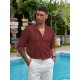 1pc Men'S Casual Crew Neck Long Sleeve Button Down Shirt - Solid Color Rayon/Viscose Blend, Non-Stretch Fabric, Woven Cuban Guayabera Beach Shirt for Spring/Fall, Plus Size 1pc Men'S Casual Crew Neck Long Sleeve Button Down Shirt - Solid Color Rayon/Viscose Blend, Non-Stretch Fabric, Woven Cuban Guayabera Beach Shirt for Spring/Fall, Plus Size