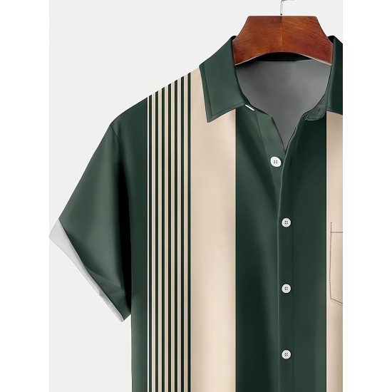 Plus Size Retro Bowling Geometric Graphic Print Short Sleeve Buttons Pocket Men's Shirt Plus Size Retro Bowling Geometric Graphic Print Short Sleeve Buttons Pocket Men's Shirt