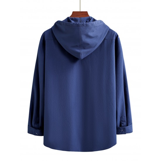 Men's Casual Hooded Shirt - Polyester, Button-Up, Solid Color, Perfect for Spring/Fall, PLUS SIZE Men's Casual Hooded Shirt - Polyester, Button-Up, Solid Color, Perfect for Spring/Fall, PLUS SIZE