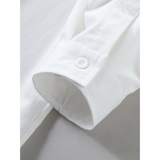 Men's Casual Hooded Shirt - Polyester, Button-Up, Solid Color, Perfect for Spring/Fall, PLUS SIZE Men's Casual Hooded Shirt - Polyester, Button-Up, Solid Color, Perfect for Spring/Fall, PLUS SIZE