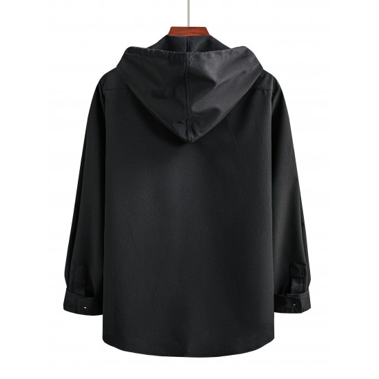 Men's Casual Hooded Shirt - Polyester, Button-Up, Solid Color, Perfect for Spring/Fall, PLUS SIZE Men's Casual Hooded Shirt - Polyester, Button-Up, Solid Color, Perfect for Spring/Fall, PLUS SIZE