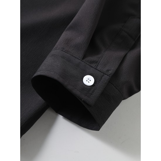 Men's Casual Hooded Shirt - Polyester, Button-Up, Solid Color, Perfect for Spring/Fall, PLUS SIZE Men's Casual Hooded Shirt - Polyester, Button-Up, Solid Color, Perfect for Spring/Fall, PLUS SIZE