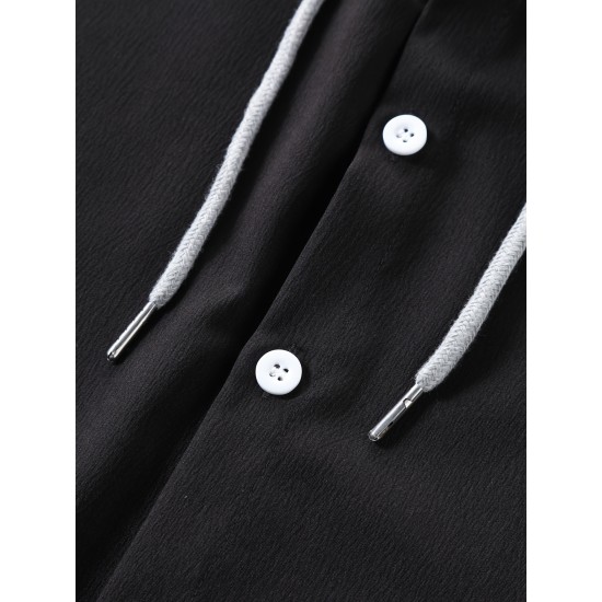 Men's Casual Hooded Shirt - Polyester, Button-Up, Solid Color, Perfect for Spring/Fall, PLUS SIZE Men's Casual Hooded Shirt - Polyester, Button-Up, Solid Color, Perfect for Spring/Fall, PLUS SIZE