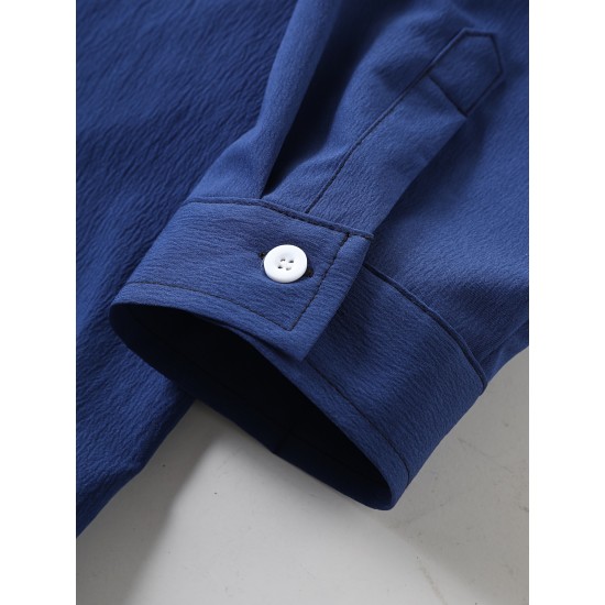 Men's Casual Hooded Shirt - Polyester, Button-Up, Solid Color, Perfect for Spring/Fall, PLUS SIZE Men's Casual Hooded Shirt - Polyester, Button-Up, Solid Color, Perfect for Spring/Fall, PLUS SIZE