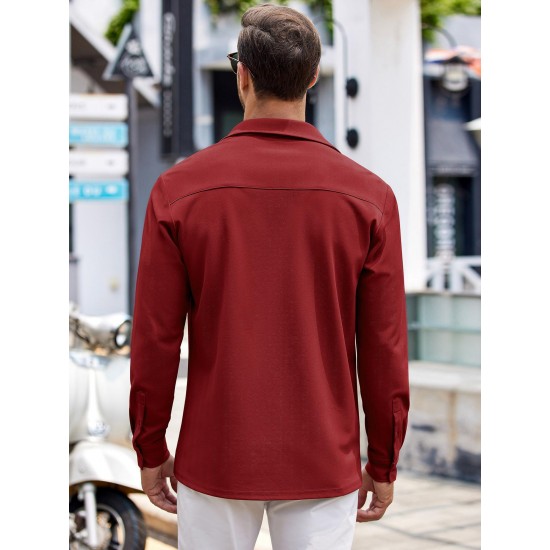 Men'S Long Sleeve Casual Button-Down Shirt - Solid Color, Non-Stretch Knit Fabric, Regular Fit, Wrinkle Free Polyester Shirt for Adult Men - Spring/Fall Basics with Button Details, Plus Size Men'S Long Sleeve Casual Button-Down Shirt - Solid Color, Non-Stretch Knit Fabric, Regular Fit, Wrinkle Free Polyester Shirt for Adult Men - Spring/Fall Basics with Button Details, Plus Size