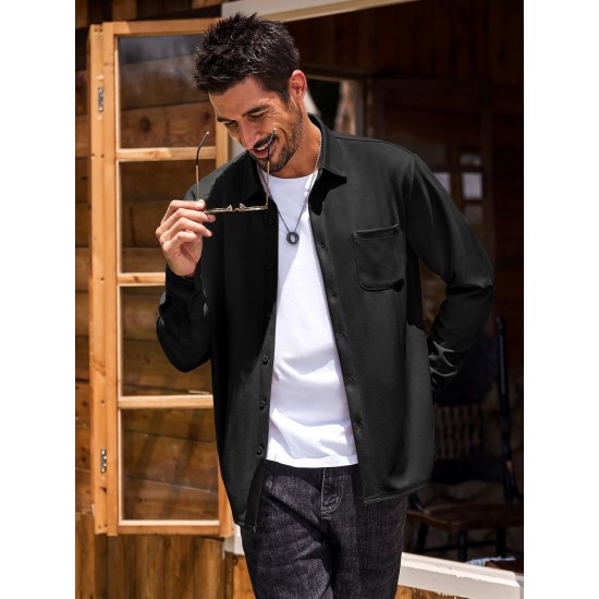 Men'S Long Sleeve Casual Button-Down Shirt - Solid Color, Non-Stretch Knit Fabric, Regular Fit, Wrinkle Free Polyester Shirt for Adult Men - Spring/Fall Basics with Button Details, Plus Size Men'S Long Sleeve Casual Button-Down Shirt - Solid Color, Non-Stretch Knit Fabric, Regular Fit, Wrinkle Free Polyester Shirt for Adult Men - Spring/Fall Basics with Button Details, Plus Size