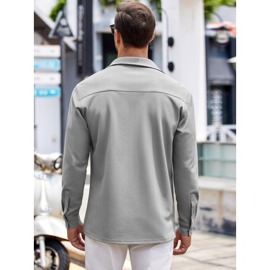 Men'S Long Sleeve Casual Button-Down Shirt - Solid Color, Non-Stretch Knit Fabric, Regular Fit, Wrinkle Free Polyester Shirt for Adult Men - Spring/Fall Basics with Button Details, Plus Size Men'S Long Sleeve Casual Button-Down Shirt - Solid Color, Non-Stretch Knit Fabric, Regular Fit, Wrinkle Free Polyester Shirt for Adult Men - Spring/Fall Basics with Button Details, Plus Size
