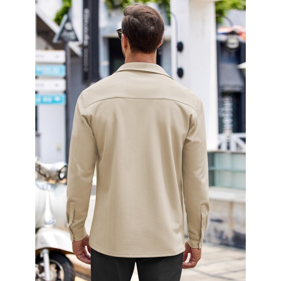 Men'S Long Sleeve Casual Button-Down Shirt - Solid Color, Non-Stretch Knit Fabric, Regular Fit, Wrinkle Free Polyester Shirt for Adult Men - Spring/Fall Basics with Button Details, Plus Size Men'S Long Sleeve Casual Button-Down Shirt - Solid Color, Non-Stretch Knit Fabric, Regular Fit, Wrinkle Free Polyester Shirt for Adult Men - Spring/Fall Basics with Button Details, Plus Size