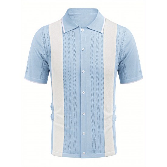 1pc Men'S Casual Knit Polo Shirt - Polyester Short Sleeve Lapel Collar, Slight Stretch Solid Color, Button Down Beach Top for Spring/Summer/Fall, Plus Size 1pc Men'S Casual Knit Polo Shirt - Polyester Short Sleeve Lapel Collar, Slight Stretch Solid Color, Button Down Beach Top for Spring/Summer/Fall, Plus Size