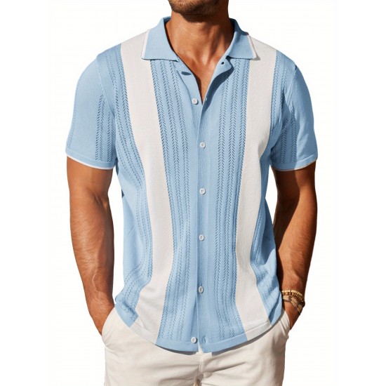 1pc Men'S Casual Knit Polo Shirt - Polyester Short Sleeve Lapel Collar, Slight Stretch Solid Color, Button Down Beach Top for Spring/Summer/Fall, Plus Size 1pc Men'S Casual Knit Polo Shirt - Polyester Short Sleeve Lapel Collar, Slight Stretch Solid Color, Button Down Beach Top for Spring/Summer/Fall, Plus Size