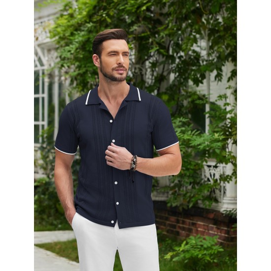 1pc Men'S Casual Knit Polo Shirt - Polyester Short Sleeve Lapel Collar, Slight Stretch Solid Color, Button Down Beach Top for Spring/Summer/Fall, Plus Size 1pc Men'S Casual Knit Polo Shirt - Polyester Short Sleeve Lapel Collar, Slight Stretch Solid Color, Button Down Beach Top for Spring/Summer/Fall, Plus Size