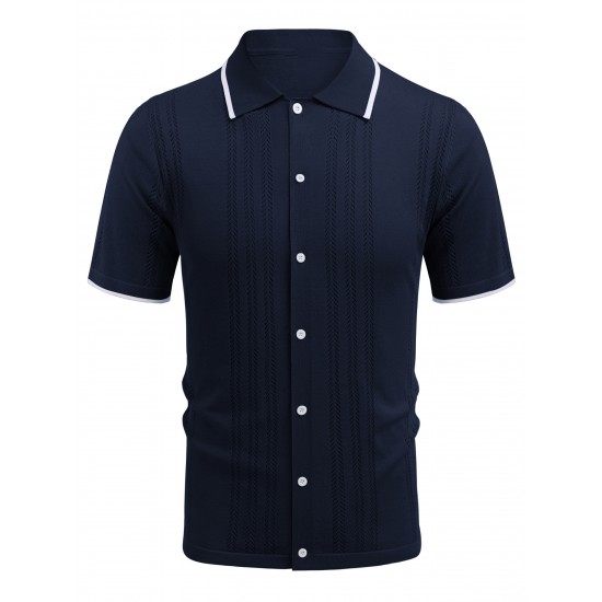 1pc Men'S Casual Knit Polo Shirt - Polyester Short Sleeve Lapel Collar, Slight Stretch Solid Color, Button Down Beach Top for Spring/Summer/Fall, Plus Size 1pc Men'S Casual Knit Polo Shirt - Polyester Short Sleeve Lapel Collar, Slight Stretch Solid Color, Button Down Beach Top for Spring/Summer/Fall, Plus Size
