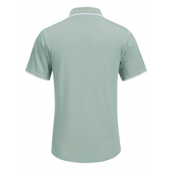 1pc Men'S Casual Knit Polo Shirt - Polyester Short Sleeve Lapel Collar, Slight Stretch Solid Color, Button Down Beach Top for Spring/Summer/Fall, Plus Size 1pc Men'S Casual Knit Polo Shirt - Polyester Short Sleeve Lapel Collar, Slight Stretch Solid Color, Button Down Beach Top for Spring/Summer/Fall, Plus Size