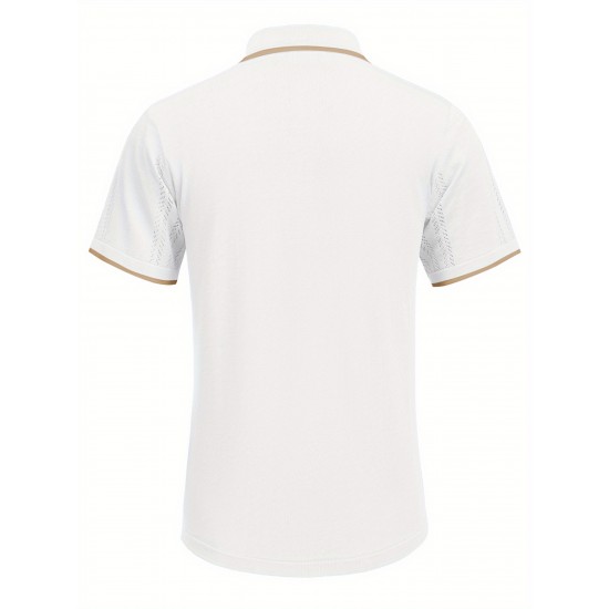 1pc Men'S Casual Knit Polo Shirt - Polyester Short Sleeve Lapel Collar, Slight Stretch Solid Color, Button Down Beach Top for Spring/Summer/Fall, Plus Size 1pc Men'S Casual Knit Polo Shirt - Polyester Short Sleeve Lapel Collar, Slight Stretch Solid Color, Button Down Beach Top for Spring/Summer/Fall, Plus Size