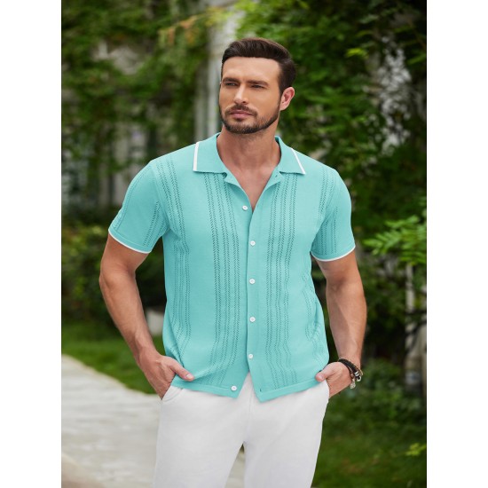 1pc Men'S Casual Knit Polo Shirt - Polyester Short Sleeve Lapel Collar, Slight Stretch Solid Color, Button Down Beach Top for Spring/Summer/Fall, Plus Size 1pc Men'S Casual Knit Polo Shirt - Polyester Short Sleeve Lapel Collar, Slight Stretch Solid Color, Button Down Beach Top for Spring/Summer/Fall, Plus Size
