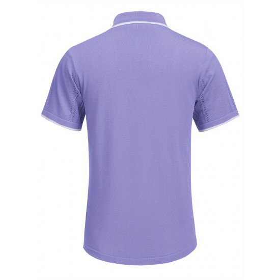1pc Men'S Casual Knit Polo Shirt - Polyester Short Sleeve Lapel Collar, Slight Stretch Solid Color, Button Down Beach Top for Spring/Summer/Fall, Plus Size 1pc Men'S Casual Knit Polo Shirt - Polyester Short Sleeve Lapel Collar, Slight Stretch Solid Color, Button Down Beach Top for Spring/Summer/Fall, Plus Size