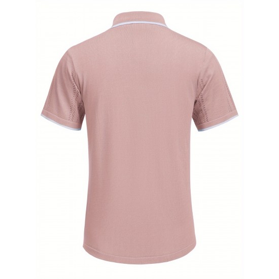 1pc Men'S Casual Knit Polo Shirt - Polyester Short Sleeve Lapel Collar, Slight Stretch Solid Color, Button Down Beach Top for Spring/Summer/Fall, Plus Size 1pc Men'S Casual Knit Polo Shirt - Polyester Short Sleeve Lapel Collar, Slight Stretch Solid Color, Button Down Beach Top for Spring/Summer/Fall, Plus Size