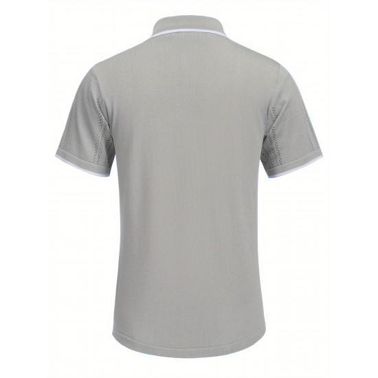 1pc Men'S Casual Knit Polo Shirt - Polyester Short Sleeve Lapel Collar, Slight Stretch Solid Color, Button Down Beach Top for Spring/Summer/Fall, Plus Size 1pc Men'S Casual Knit Polo Shirt - Polyester Short Sleeve Lapel Collar, Slight Stretch Solid Color, Button Down Beach Top for Spring/Summer/Fall, Plus Size