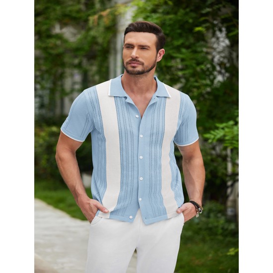 1pc Men'S Casual Knit Polo Shirt - Polyester Short Sleeve Lapel Collar, Slight Stretch Solid Color, Button Down Beach Top for Spring/Summer/Fall, Plus Size 1pc Men'S Casual Knit Polo Shirt - Polyester Short Sleeve Lapel Collar, Slight Stretch Solid Color, Button Down Beach Top for Spring/Summer/Fall, Plus Size
