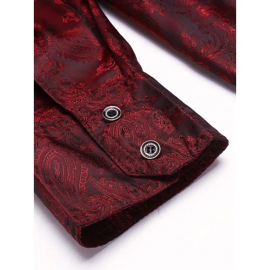 Men's Long Sleeve Paisley Button Down Shirts Floral Print Shirt For Wedding Party Prom Men's Long Sleeve Paisley Button Down Shirts Floral Print Shirt For Wedding Party Prom