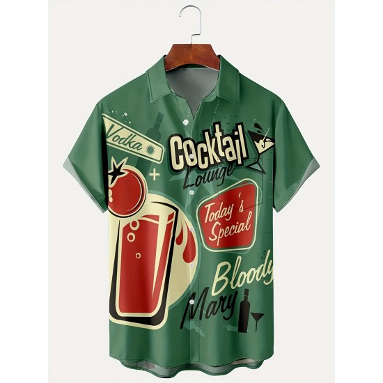 Plus Size Mens Hawaiian Shirt - Classic Lapel, Vintage Cocktail Print, Short Sleeve, Button Down, Chest Pocket - Perfect for Tropical Vacations and Outdoor Adventures Plus Size Mens Hawaiian Shirt - Classic Lapel, Vintage Cocktail Print, Short Sleeve, Button Down, Chest Pocket - Perfect for Tropical Vacations and Outdoor Adventures