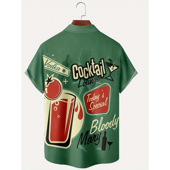 Plus Size Mens Hawaiian Shirt - Classic Lapel, Vintage Cocktail Print, Short Sleeve, Button Down, Chest Pocket - Perfect for Tropical Vacations and Outdoor Adventures Plus Size Mens Hawaiian Shirt - Classic Lapel, Vintage Cocktail Print, Short Sleeve, Button Down, Chest Pocket - Perfect for Tropical Vacations and Outdoor Adventures