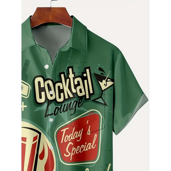 Plus Size Mens Hawaiian Shirt - Classic Lapel, Vintage Cocktail Print, Short Sleeve, Button Down, Chest Pocket - Perfect for Tropical Vacations and Outdoor Adventures Plus Size Mens Hawaiian Shirt - Classic Lapel, Vintage Cocktail Print, Short Sleeve, Button Down, Chest Pocket - Perfect for Tropical Vacations and Outdoor Adventures