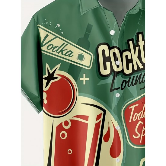 Plus Size Mens Hawaiian Shirt - Classic Lapel, Vintage Cocktail Print, Short Sleeve, Button Down, Chest Pocket - Perfect for Tropical Vacations and Outdoor Adventures Plus Size Mens Hawaiian Shirt - Classic Lapel, Vintage Cocktail Print, Short Sleeve, Button Down, Chest Pocket - Perfect for Tropical Vacations and Outdoor Adventures
