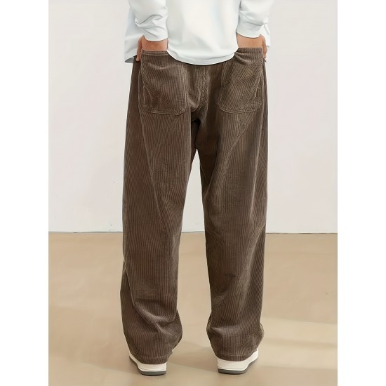 Men's Casual Loose Fit Corduroy Sweatpants, Lightweight Comfy Pants For Sport And Casual Wear, Outdoor Cloth Men's Casual Loose Fit Corduroy Sweatpants, Lightweight Comfy Pants For Sport And Casual Wear, Outdoor Cloth
