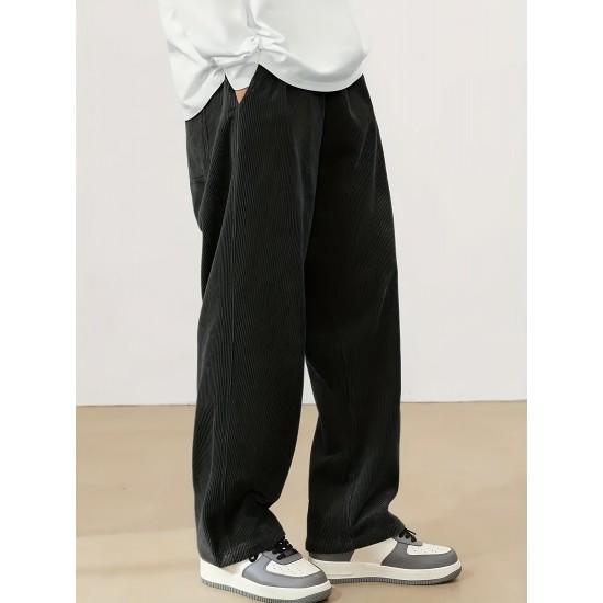 Men's Casual Loose Fit Corduroy Sweatpants, Lightweight Comfy Pants For Sport And Casual Wear, Outdoor Cloth Men's Casual Loose Fit Corduroy Sweatpants, Lightweight Comfy Pants For Sport And Casual Wear, Outdoor Cloth