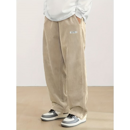 Men's Casual Loose Fit Corduroy Sweatpants, Lightweight Comfy Pants For Sport And Casual Wear, Outdoor Cloth Men's Casual Loose Fit Corduroy Sweatpants, Lightweight Comfy Pants For Sport And Casual Wear, Outdoor Cloth