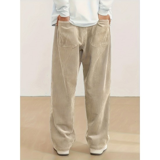 Men's Casual Loose Fit Corduroy Sweatpants, Lightweight Comfy Pants For Sport And Casual Wear, Outdoor Cloth Men's Casual Loose Fit Corduroy Sweatpants, Lightweight Comfy Pants For Sport And Casual Wear, Outdoor Cloth