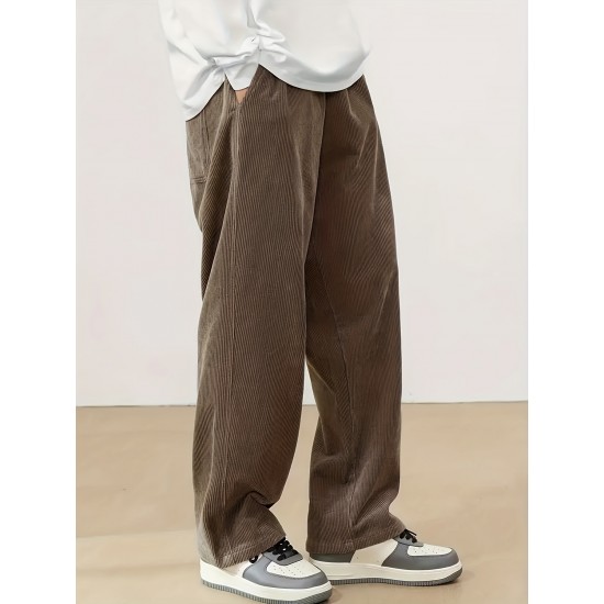 Men's Casual Loose Fit Corduroy Sweatpants, Lightweight Comfy Pants For Sport And Casual Wear, Outdoor Cloth Men's Casual Loose Fit Corduroy Sweatpants, Lightweight Comfy Pants For Sport And Casual Wear, Outdoor Cloth