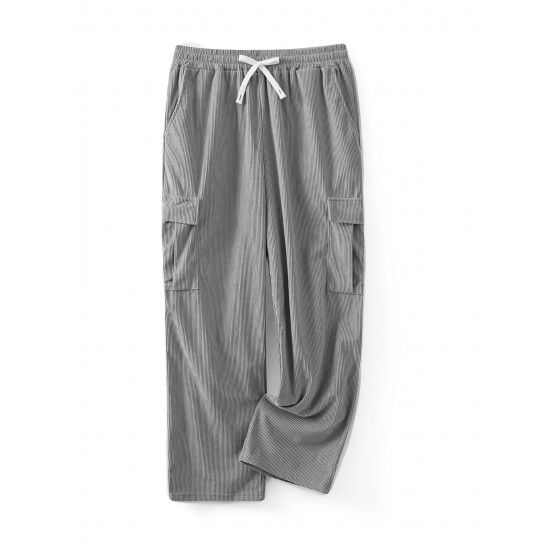 Men's Casual Cargo Pants with Drawstring Waist - Stretch Corduroy, Flap Pockets for Outdoor & Work Men's Casual Cargo Pants with Drawstring Waist - Stretch Corduroy, Flap Pockets for Outdoor & Work